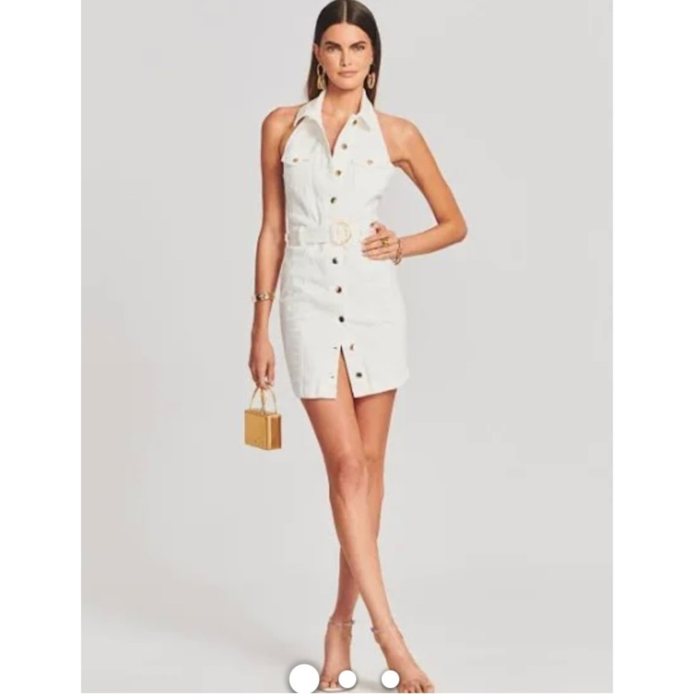 White halter belted denim dress. Size small